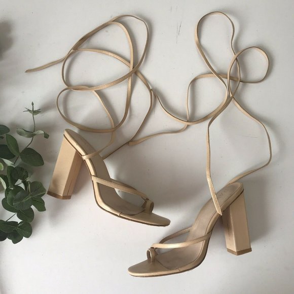 RAYE Shoes - Raye Anthea Nude Tan Heels Sandals Shoes Lace Up